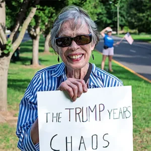 Woman with protest sign