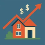 A graphic illustration of a house representing rising housing costs.