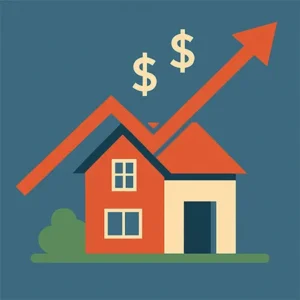 A graphic illustration of a house representing rising housing costs.