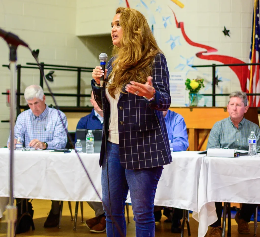 Misty Whitehead addresses the audience at the Wyndham HOA and Smart Development Task force meeting.