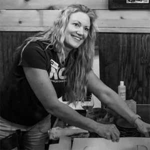 Sarah serving cake at the N4C first birthday party.